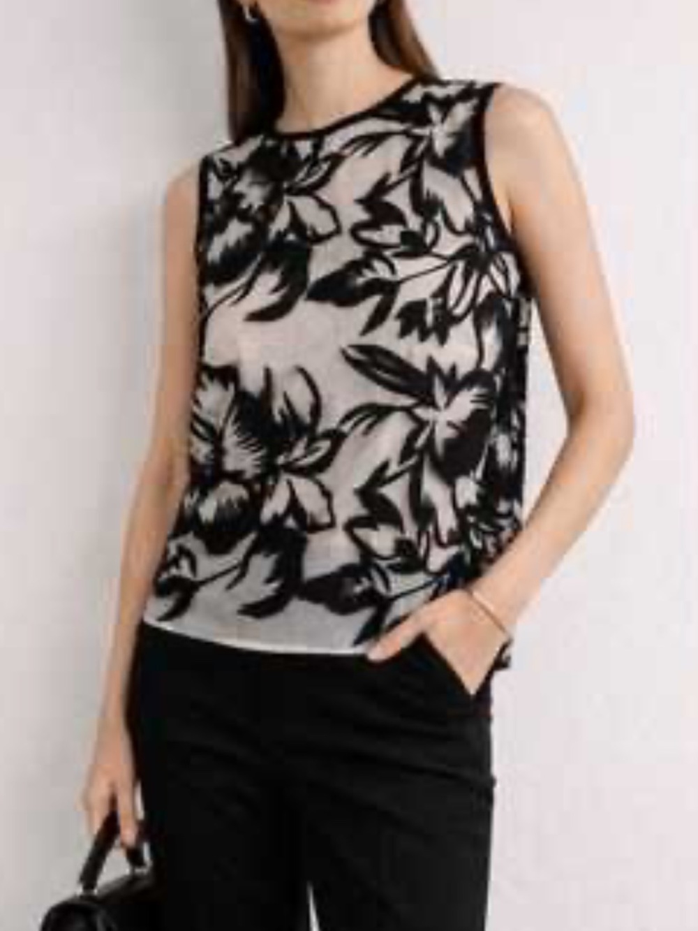 Sportmax Black Floral Overlay Sleeveless Camisole size L